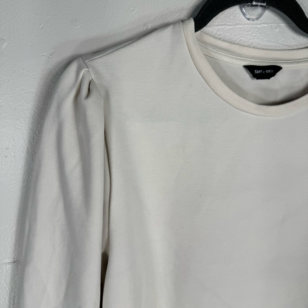 SAINT+Sofia cream organic cotton long puff sleeve sweatshirt large white women - Picture 4 of 13